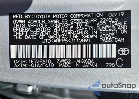 2019 Toyota Prius Prime z USA, uszkodzony, nr VIN JTDKARFP5K3112891